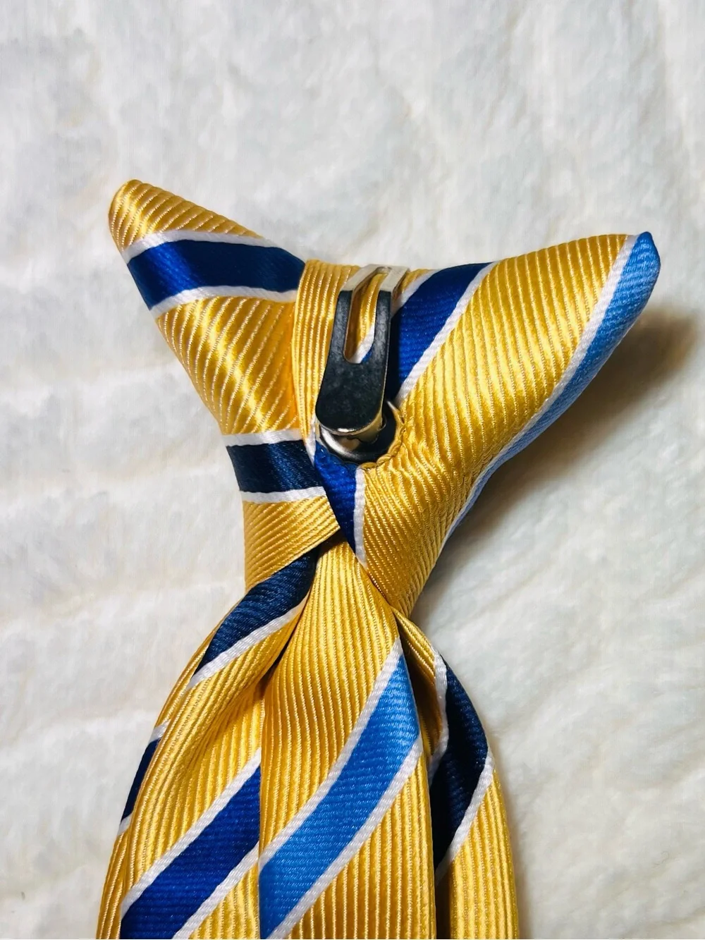 bill blass Yellow Tie with Blue and Navy Diagonal Stripes